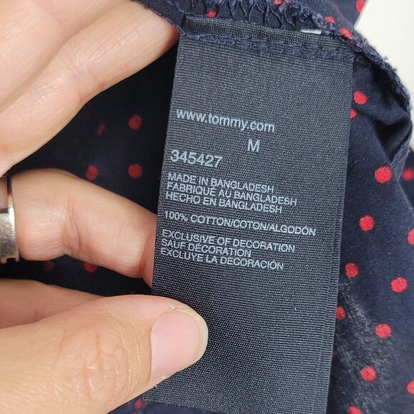 Tommy Hilfiger Navy Blue Red Polka Dots 100% Cotton Button-Up Shirt Preppy Sz M - Picture 7 of 10